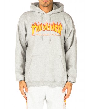 FELPA FLAME LOGO CON CAPPUCCIO GRIGIO MELANGE - Felpe con cappuccio THRASHER